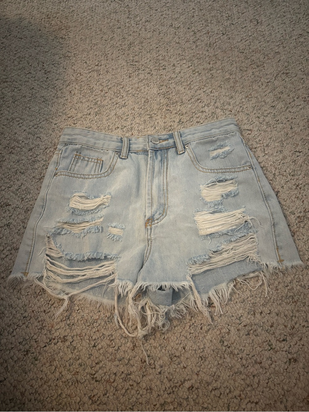 SHEIN Light Blue Distressed High-Rise Denim Shorts